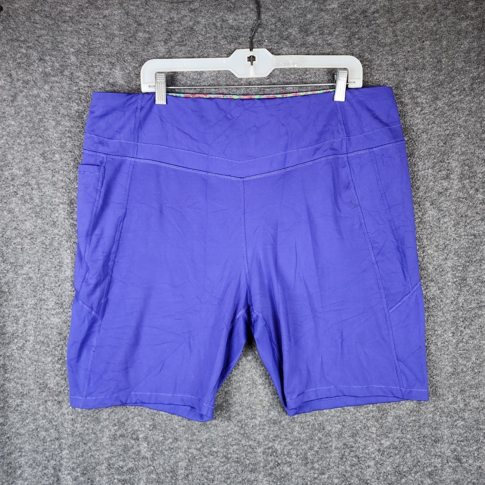 Nanette Lepore Bike Shorts Womens 3X Purple High Rise Pockets Floral Waistband